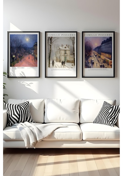 Huhuli Ahşap Siyah Çerçeveli Camille Pissarro Tablo Seti Huhu554