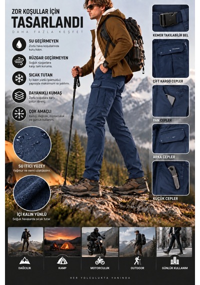Dechers Erkek Kışlık Softshell İçi Polarlı Rüzgar, Soğuk & Su Geçirmez Taktik Pantolon - E232 Lacivert Dechers Erkek Kışlık Softshell İçi Polarlı Rüzgar, Soğuk & Su Geçirmez Taktik Pantolon - E232 Lacivert