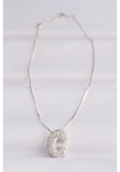 Ezoconcept 316l Çelik Zincirli Zirkon Taşlı C Harfli Silver Renk Bubble Kolye Çok Renkli
