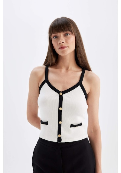 DeFacto Slim Fit Dar Kesim V Yaka Fitilli Kaşkorse Askılı Atlet D5404AX24SMER105
