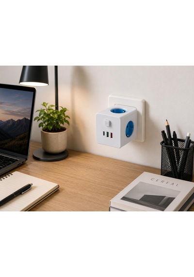 4'lü Akıllı Duvar Prizi 2 Usb 1 Type-c Girişli Akım Korumalı Anahtarlı Çoklu Priz Küp Usb Şarjlı Topraklamal 0