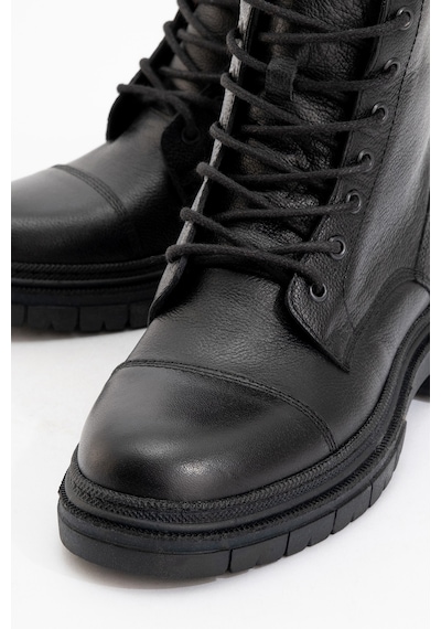 Kadın Fermuarlı Bağcıklı Casual Bot Gerçek Deri Br 66245 Siyah Siyah