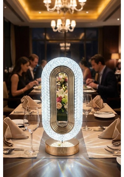 Plentiful Plentiful Oval Şeklinde Kristal Led Masa Lambası Dokunmatik, 3 Renk Işık Modlu, Şarjlı Dekoratif Gec