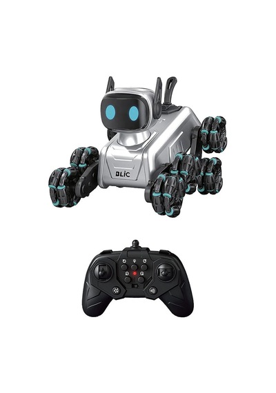 Exenar - Akıllı Aı Robot Köpek Kumandalı Ses Kontrollü Akrobatik Hareketli Işık Sesli Efektli Şarjlı Oyuncak Siyah