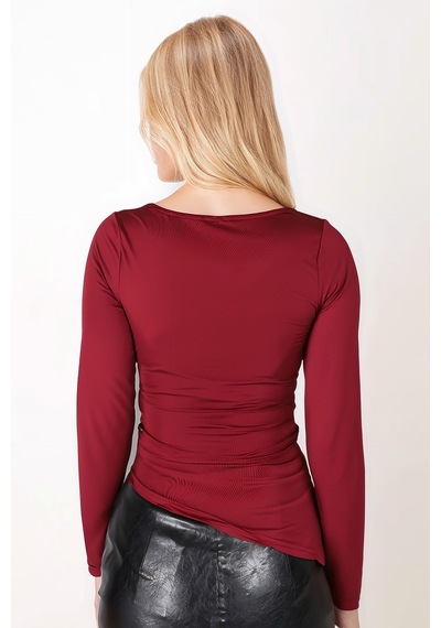 Armonika Kadın Bordo Yanları Büzgülü Uzun Kol Asimetrik Bluz Arm-26k042005 Armonika Kadın Bordo Yanları Büzgülü Uzun Kol Asimetrik Bluz Arm-26k042005