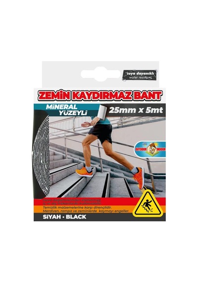 Mineral Yüzeyli Siyah Zemin Kaydırmazlık Bandı 25mmx5mt