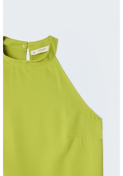 Sateen Halter Yaka Bluz - Yağ Yeşili-137727