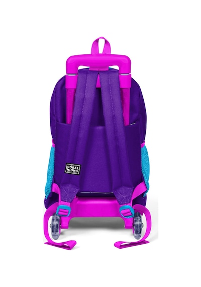 Coral High Kids Mor Pembe Unicorn Desenli Üç Bölmeli Işıklı Tekerlekli Çekçekli Sırt Çantası 23908