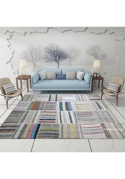 Patchwork Desenli Şönil Dokuma Taban Dekoratif Halı Kilim Yolluk Dijital Baskı Halı Yıkanabilir