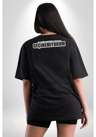 Asgari Üçret Gibi İnsanlar Var Geçinemiyorum Yazılı Pamuklu Unisex Oversize Sırt Dijital Baskılı Siyah T-shirt Siyah