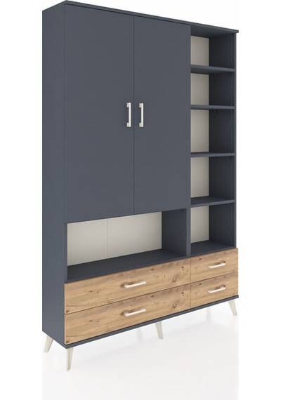 Arges Dolap 10 Raflı 4 Çekmeceli 2 Kapaklı 132x30x195 Antrasit-antrasit/çam Antrasıt/atlas Çam