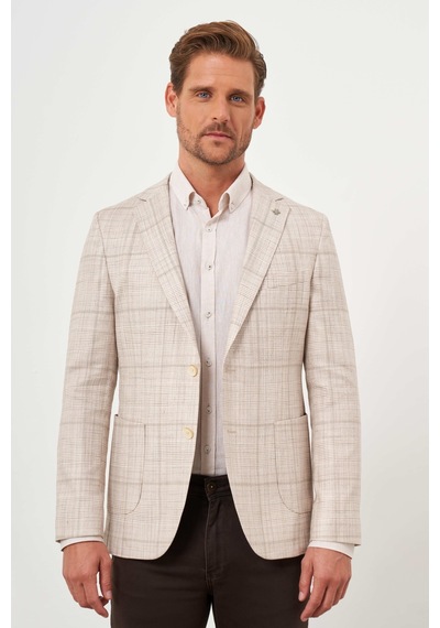 Morven Erkek Bej Dokuma Slim Fit Torba Cep Mono Yaka Spor Ceket 24ys002007653 Bej
