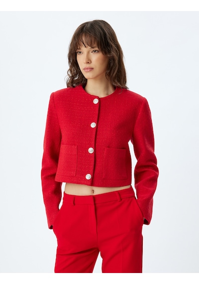 Koton Tüvit Crop Ceket Yuvarlak Yaka Düğmeli Cepli Regular Fit Kırmızı 5wak50063pw Kırmızı Koton Tüvit Crop Ceket Yuvarlak Yaka Düğmeli Cepli Regular Fit Kırmızı 5wak50063pw Kırmızı