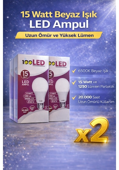 Led Ampul 15 Watt Beyaz Işık 6500k Yüksek Lümen E27 Duy Uzun Ömürlü 2 Adet