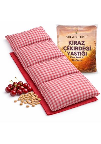 Strauss Home Kiraz Çekirdeği Yastığı Mikrodalga, Boyun Ve Omuz Kiraz Çekirdeği Yastığı, Pamuk Kumaş 50x20cm Kırmızı