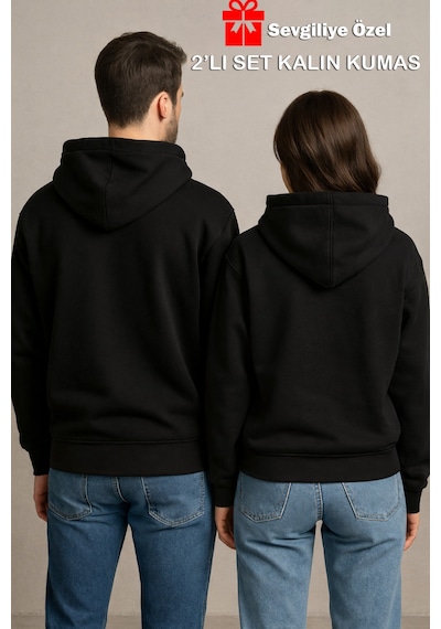 Nevermind Sevgili Çift Kombin Ateş Ve Su Baskılı Hoodie Unisex Oversize Ka Siyah1