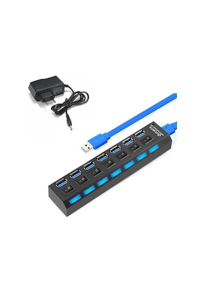 7 Port Usb 3.0 Çoklayıcı Hub Anahtarlı Işıklı Adaptörlü Ic Chipli (518992114)