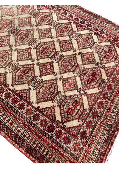 El Dokuma Eskitme Vintage İran Halısı 94x177 Kiremit Krem Yün Kiremit