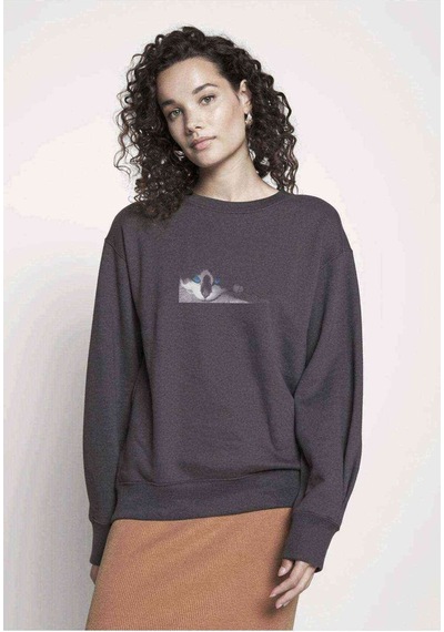 Blue Eyed Cats Baskılı Füme Antrasit Kadın Sweatshirt