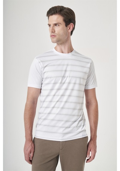 Beyaz-vizon Bisiklet Yaka Kısa Kol Cepsiz Slim Fit Pamuklu Tişört 1011260160 Beyaz - Vizon