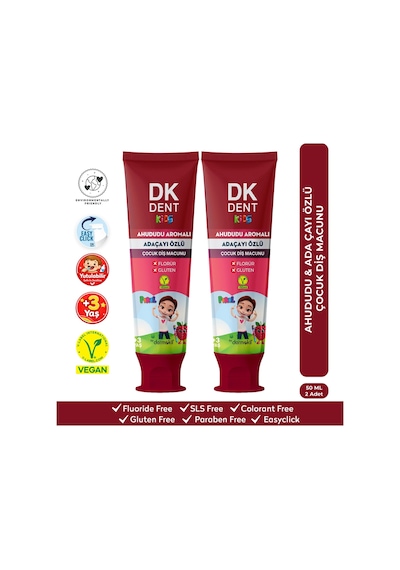 Dkdent Ahududu Aromalı Florürsüz Vegan Çocuk Diş Macunu - Pırıl 50 Ml X 2 Adet Çürük Önleyici