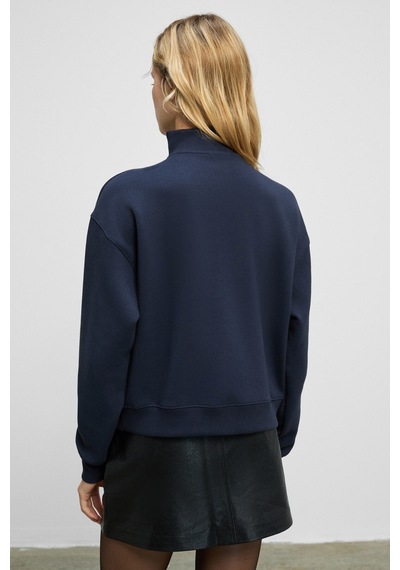 Grimelange Endora Kadın Yumuşak Polarlı Kumaşlı Yakası Fermuarlı Regular Lacivert Sweatshirt Lacivert
