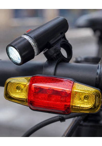 Bisiklet Emniyet Işığı Seti Güçlü Led Ön Far Arka Stop Lambası Siyah