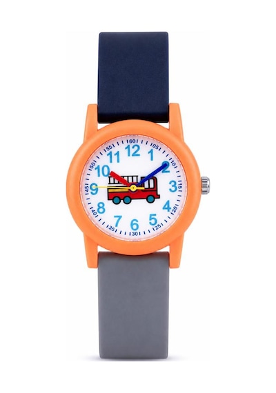 İtfaiye Arabası Desenli Turuncu Kız Erkek Çocuk Kol Saati Analog Saat St-304415 Beyaz