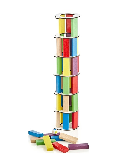 Renkli Tower Plus Jenga Büyük Boy Doğal Ahşap Denge Kule Oyunu Tower