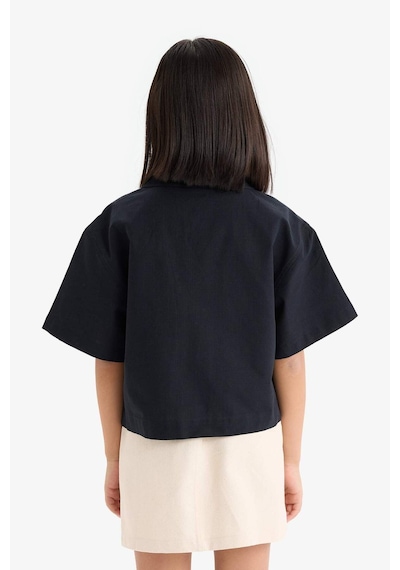 DeFacto Kız Çocuk Cropped Fit Keten Kısa Kollu Gömlek D7638A825SMBK27