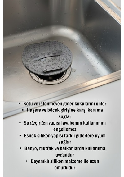 2'li Set Gri Kare Silikon Gider Koku Önleyici Kapak Ve Evye Lavabo Süzgeci