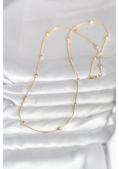 Ceylan Adam Cm 14k Gold Renk Yılan Zincirli Damla Topçuk Model 60 Cm Kadın Kolye Çok Renkli