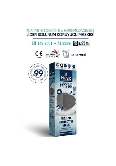 Musk Kf94 Kore Tipi Ffp2 Maske Antrasit Renk 10 Adet