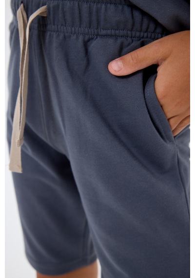 Rolypoly 3752 %100 Pamuk Erkek Çocuk Kısa Kol Cepli Oversize Şort Pijama Takımı Füme