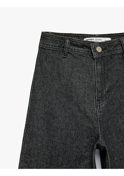 Koton Yüksek Bel Rahat Kalıp Pamuklu Denim Pantolon - Culotte Jeans Siyah 7wal40056md
