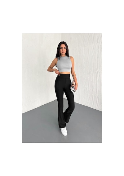 Gugus Kadın Yüksek Bel Toparlayıcı Çift Cepli Ispanyol Paça Tayt Bootcut/push Up Siyah