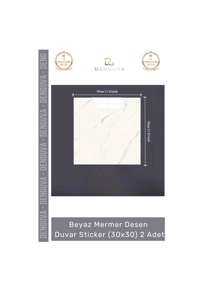 Sticker Isıya Dayanıklı Su Geçirmez Mutfak Banyo Sticker Yapışkanlı Beyaz Mermer Deseni 30x30cm - 2 Çok Renkli