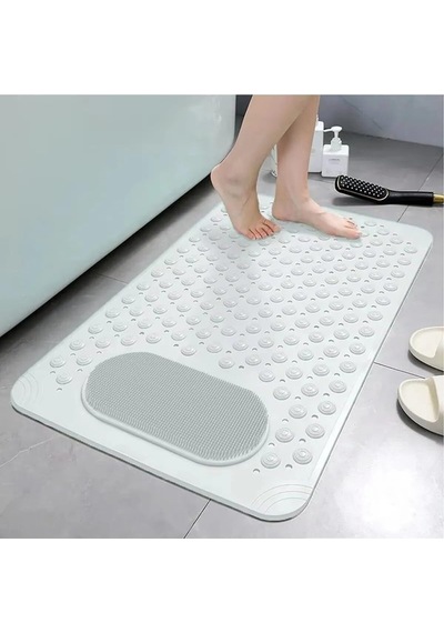 Mainshop Silikon Banyo Paspası Duş Kaydırmazı Vantuzlu Banyo Paspası 36x69,5cm M-162 Beyaz