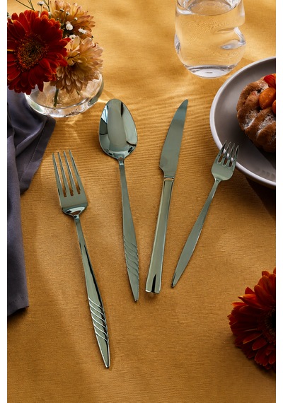 Salkım 24 Vibe Steel Parça 6 Kişilik Çelik & Kutulu Çatal & Kaşık & Bıçak Takımı Beyaz - Gümüş