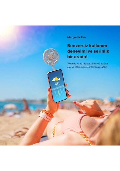 Xenon Smart El Vantilatörü / Şarjlı Taşınabilir Teleskobik Katlanabilir Sessiz Mini Fan X6104 Gri