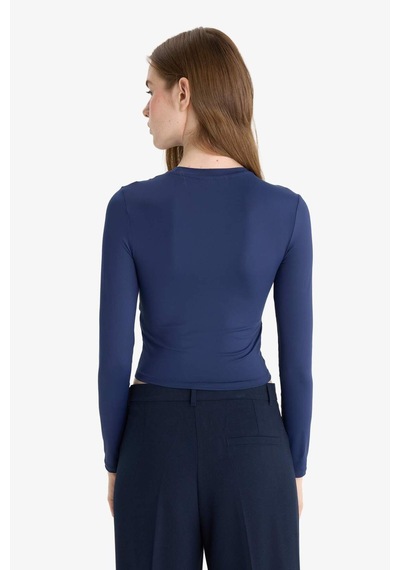 Defacto Fitted Bisiklet Yaka Uzun Kollu Tişört D0199ax25aunv146 Lacivert