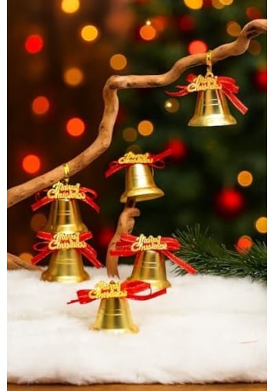 9 Adet Lüx Kırmızı Kurdelalı Yılbaşı Merry Christmas Çan Süs 5cm Yılbaşı Ağacı Süsleri Noel Süsleri