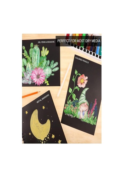 Telli Eskiz Defteri Siyah A4 1 Adet Spiralli Siyah Eskiz Defteri 150 Gr 40 Yaprak Grafit Yağlı Pastel Jel Mürekkep Ka