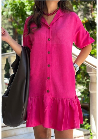 Lasorella Butik Kadın Düğmeli Elbise Pembe