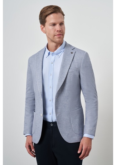 Morven Erkek İndigo Örme Slim Fit Mono Yaka Ceket 25ms002020308 İndigo