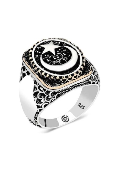 Gümüş Ay Yıldız Oval Erkek Yüzük (551187664)