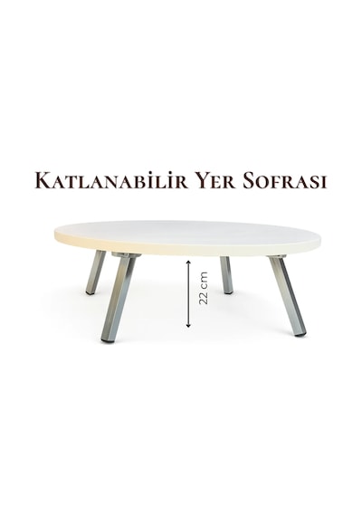 Katlanır Metal Ayaklı Yuvarlak Yer Sofrası 70 Cm Beyaz Renk Hamur Açma Ve Çok Amaçlı Masa