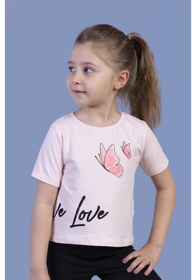 Toontoy Kids Toontoy Kız Çocuk Kelebek Baskılı Taş İşlemeli Tişört Pudra