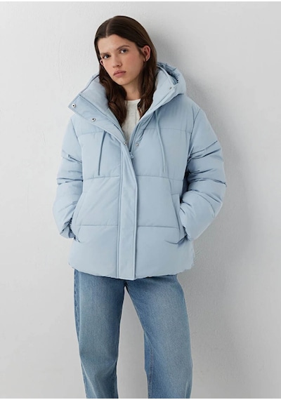 Mavi Kapüşonlu Regular Fit Şişme Mavi Kadın Mont 1110862-70803