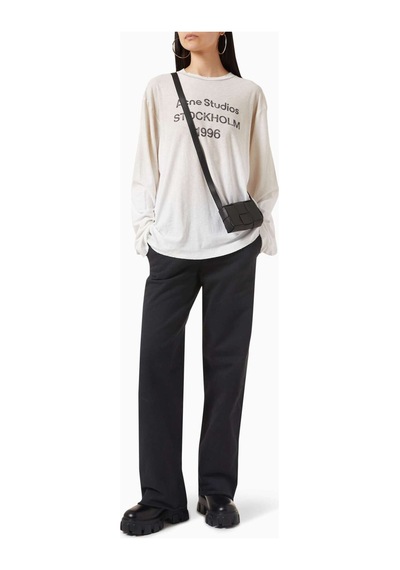 Acne Studios 1996 Logo Baskılı Tişört - Pamuk Karışımı - Oversize Kesim & Yıpranmış Detaylar Beyaz